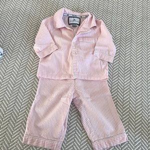 Petit Plume pink/ white stripe pjs 6/12m (run a little big)